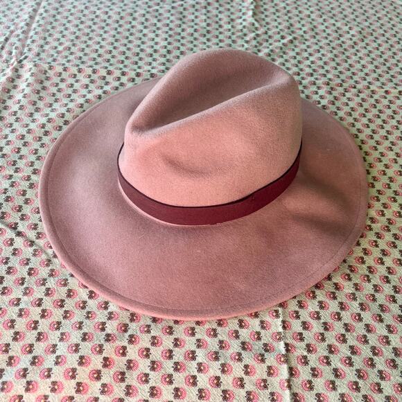 Free People 100% Wool Wide Brim Fedora Rancher Hat Tan Brown EUC - Picture 5 of 8